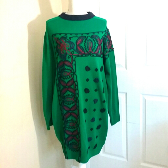 Sacai 100% Wool Embroidered Green Sweater Dress 3 - Picture 2 of 14
